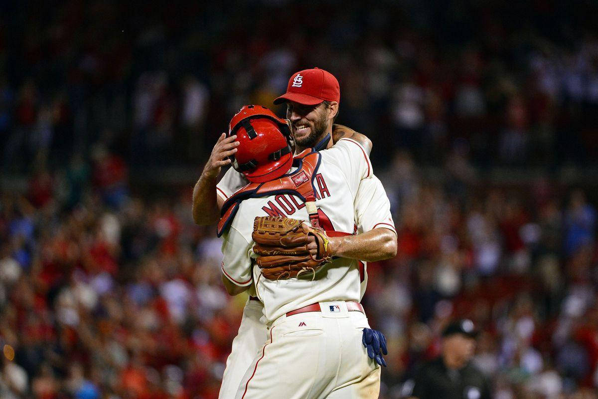 Adam Wainwright Hugging Teammate