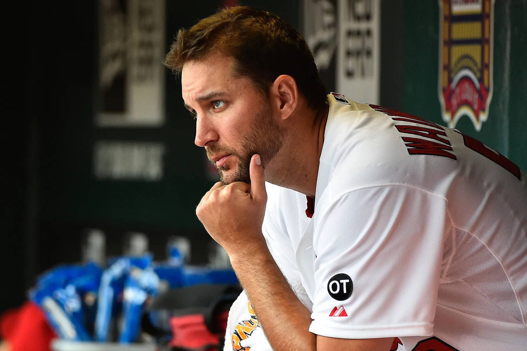 Adam Wainwright Thinking Pose Background