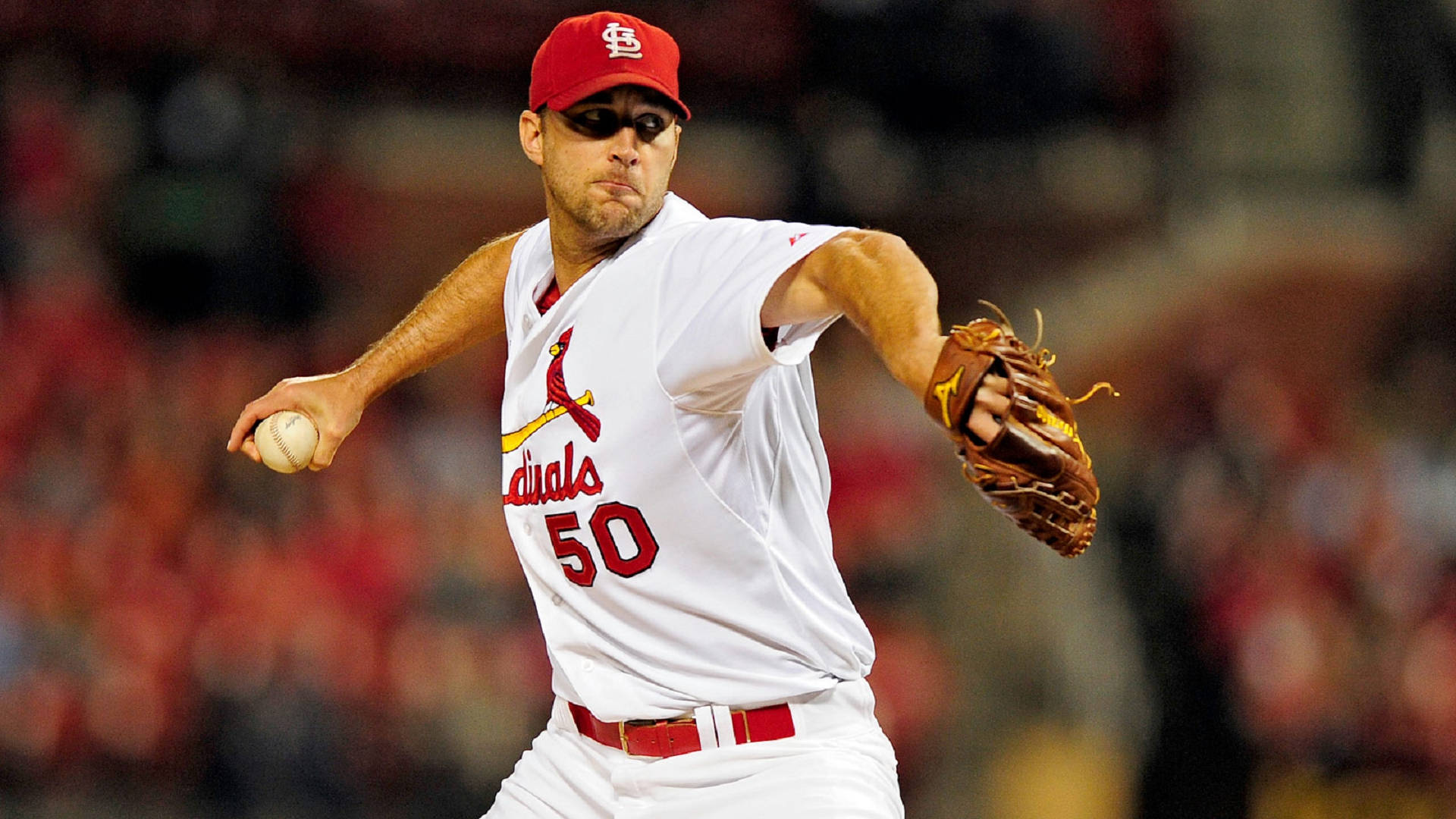 Adam Wainwright With Baseball Mitt Background