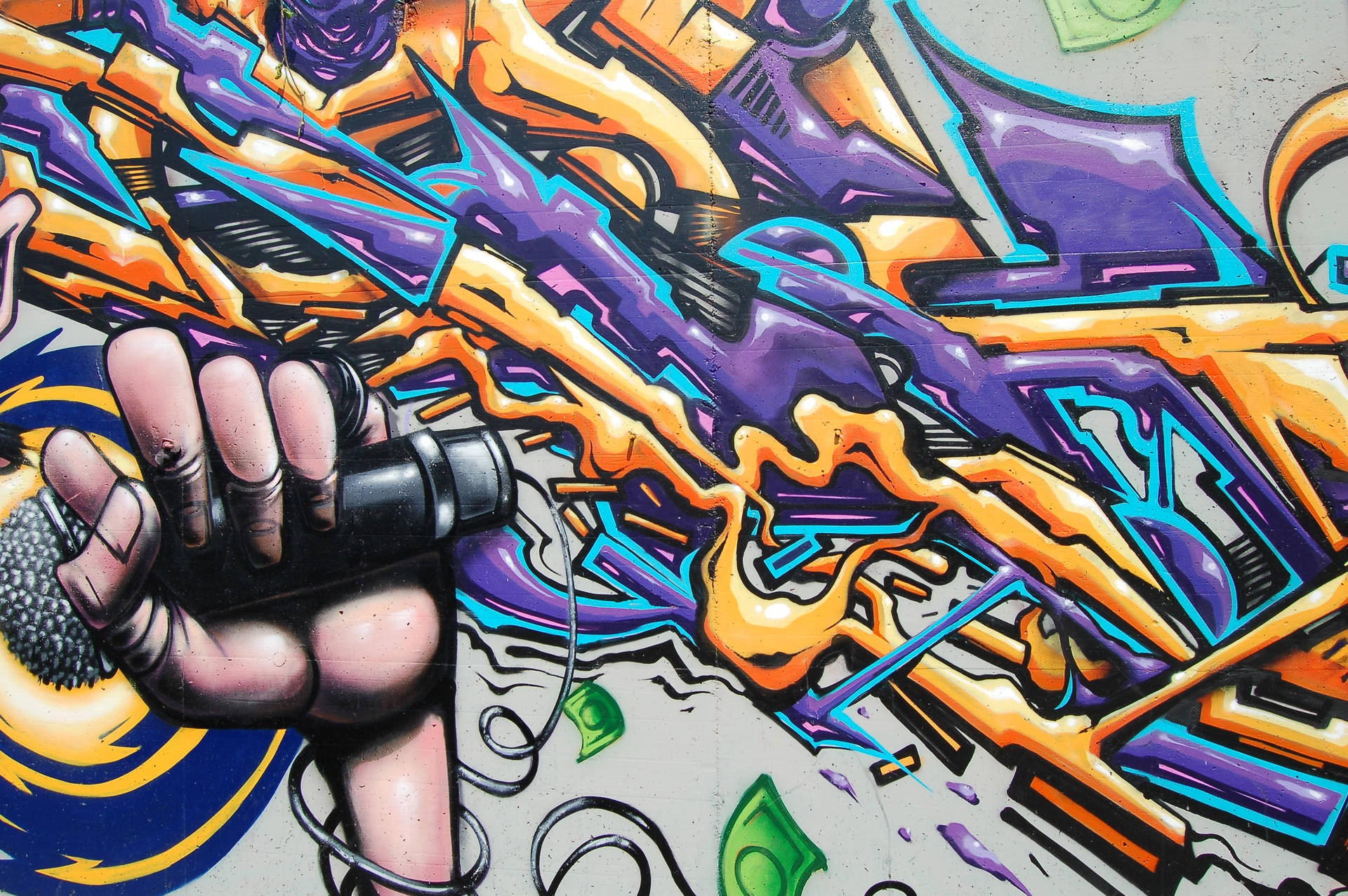 Adding The Finishing Touches To A Vibrant Music-inspired Graffiti Mural. Background