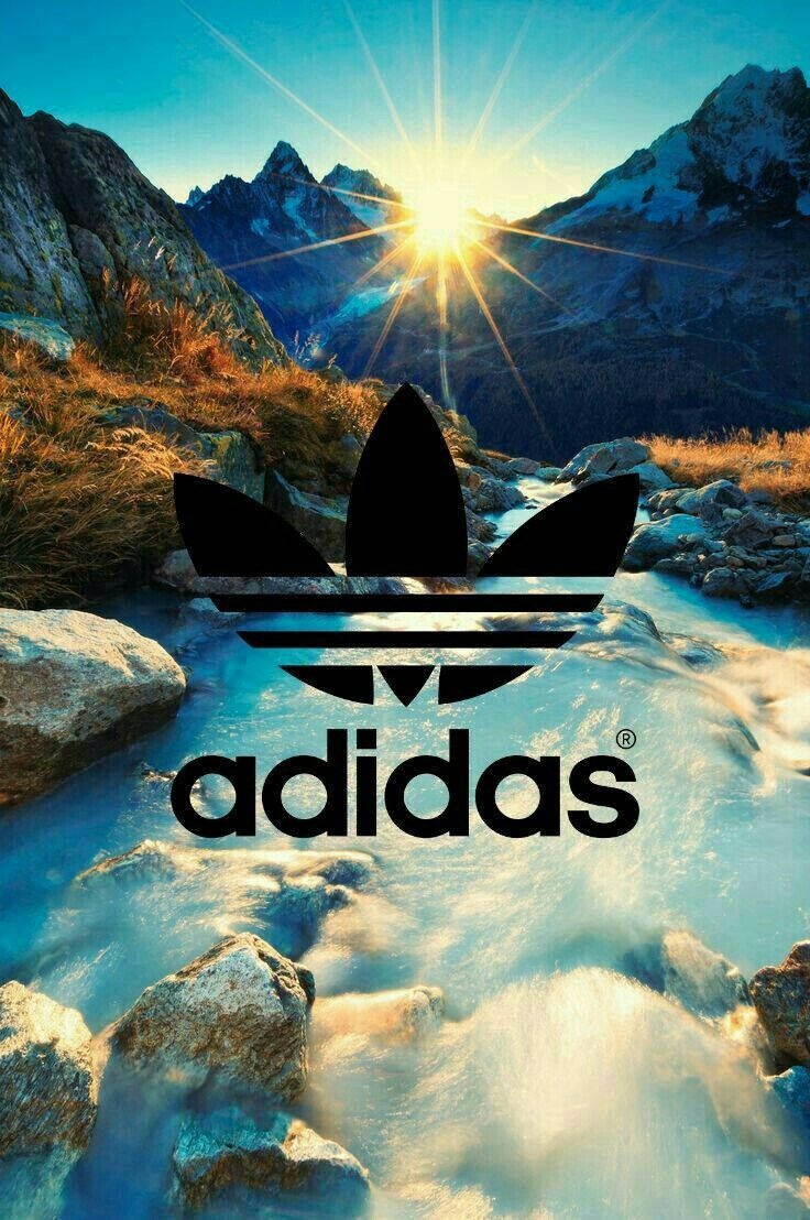 Adidas Brand Logo Mountain Stream Background