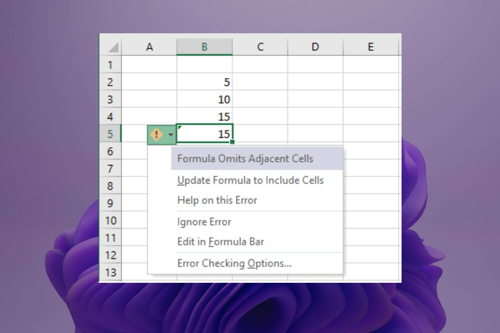 Adjacent Excel Background