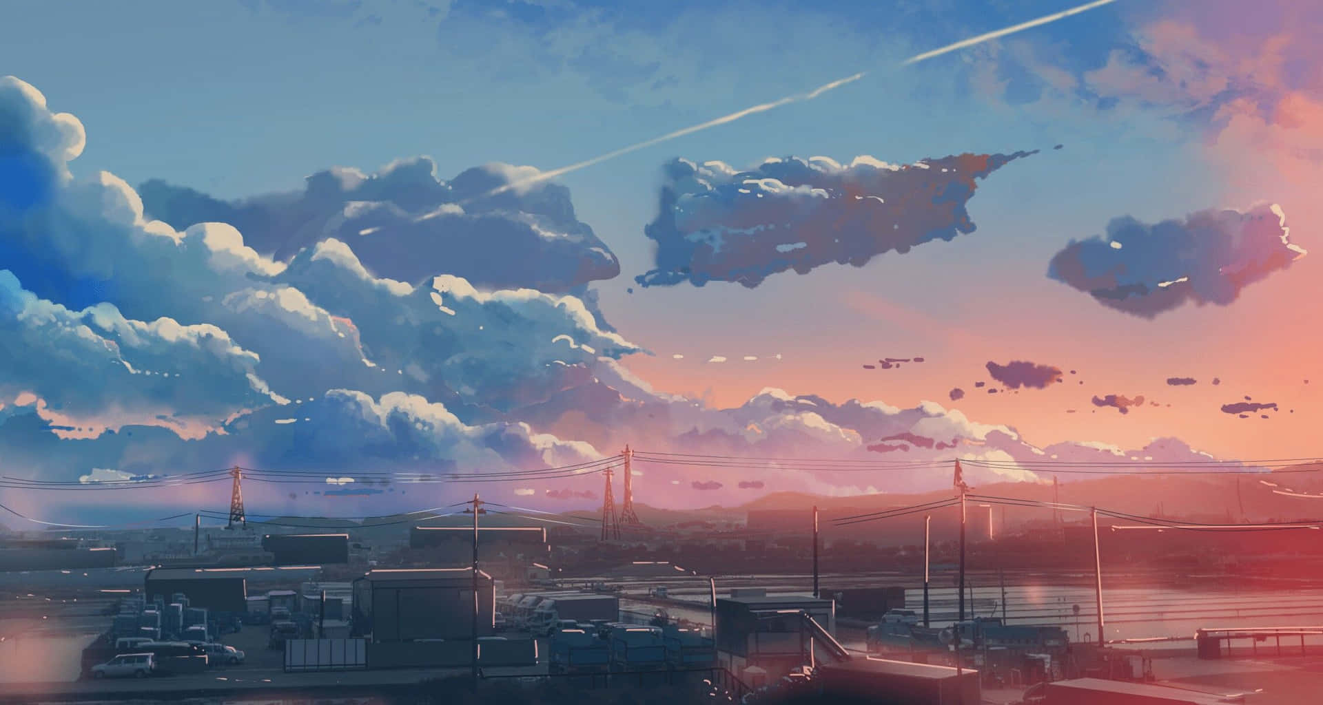 Admire The Beautiful Sunset Over The Anime World Background