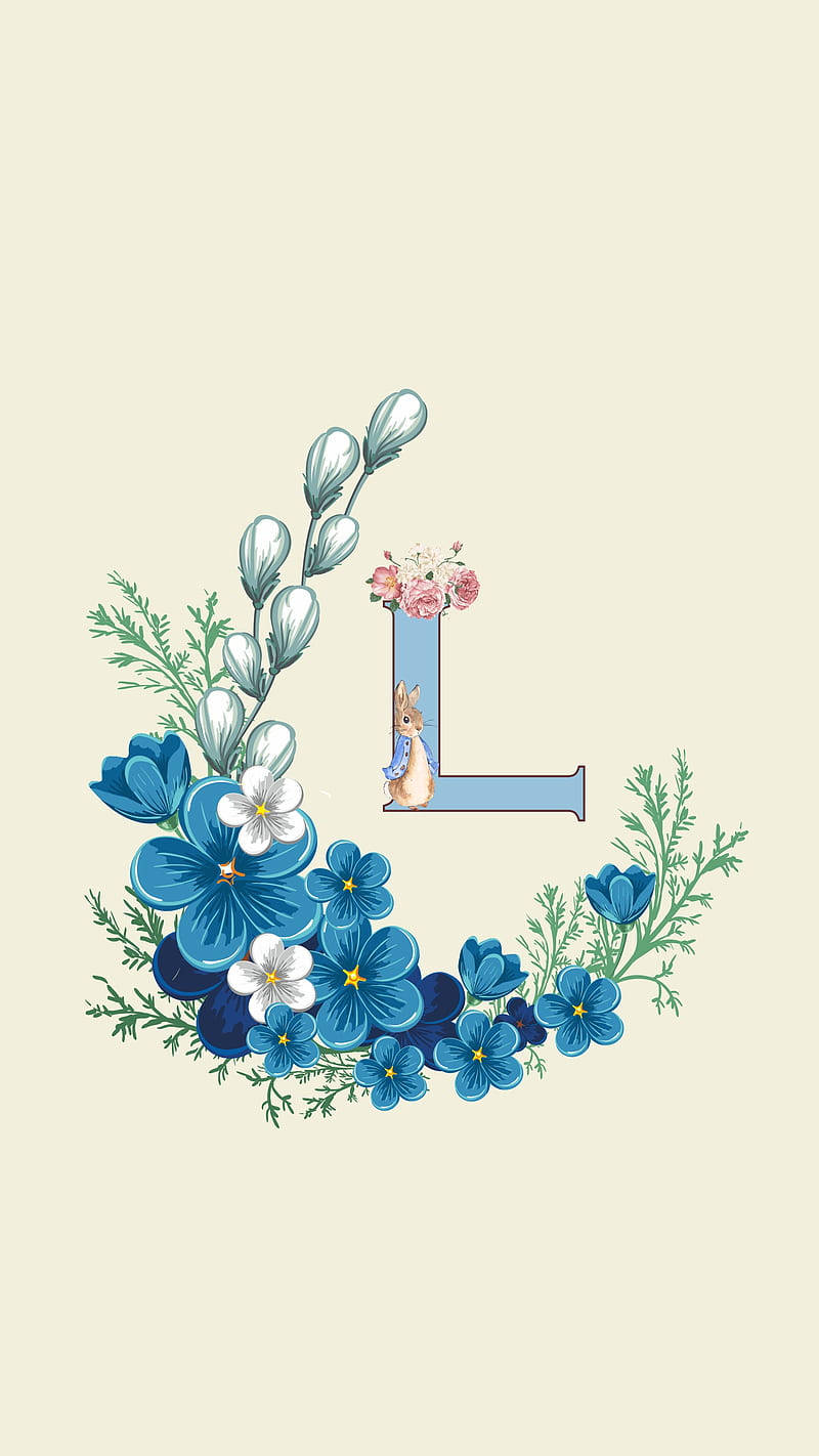 Adorable Aesthetic Blue Bunny Letter L Background