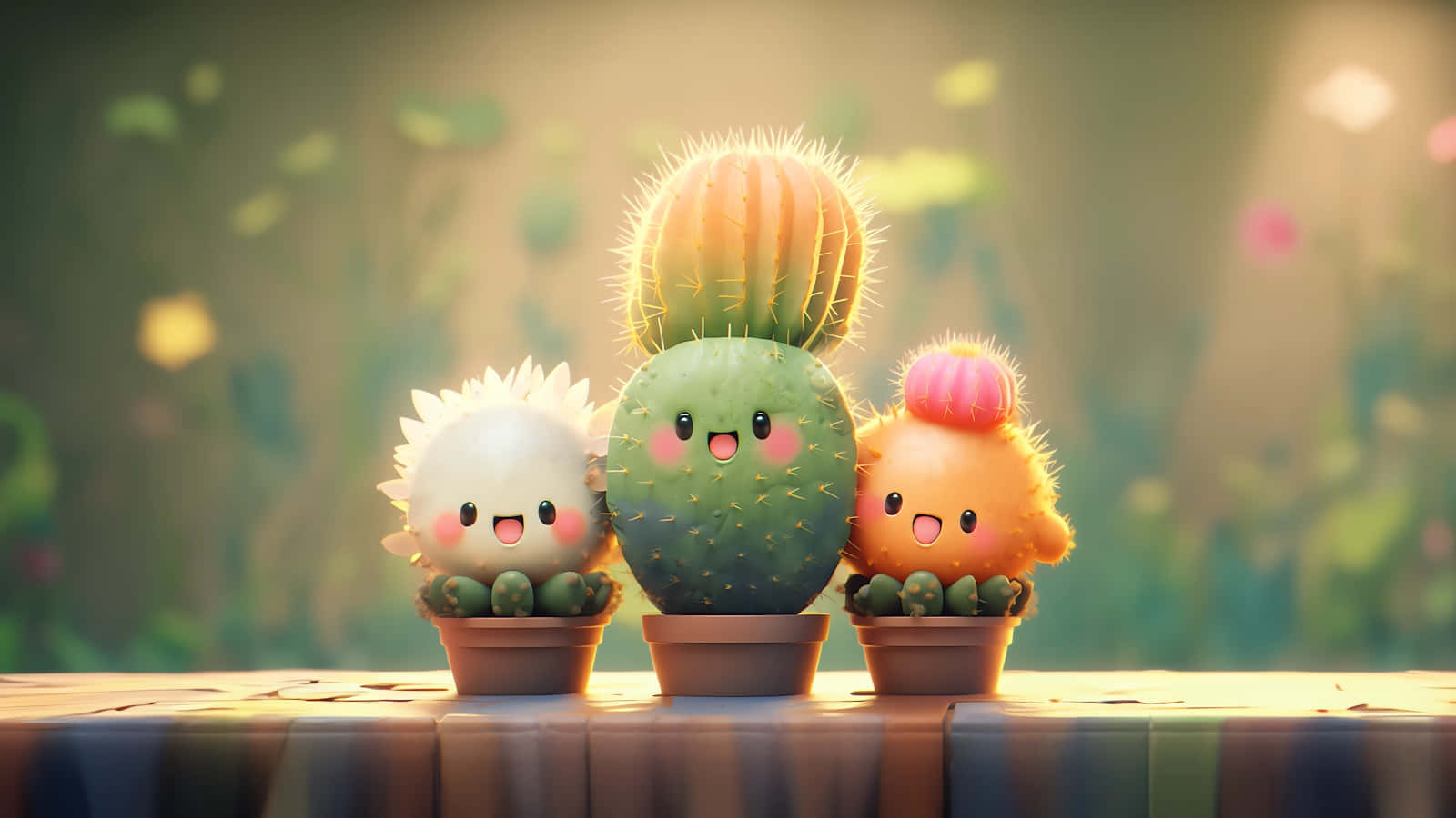 Adorable_ Animated_ Cactus_ Friends_ Desktop Background