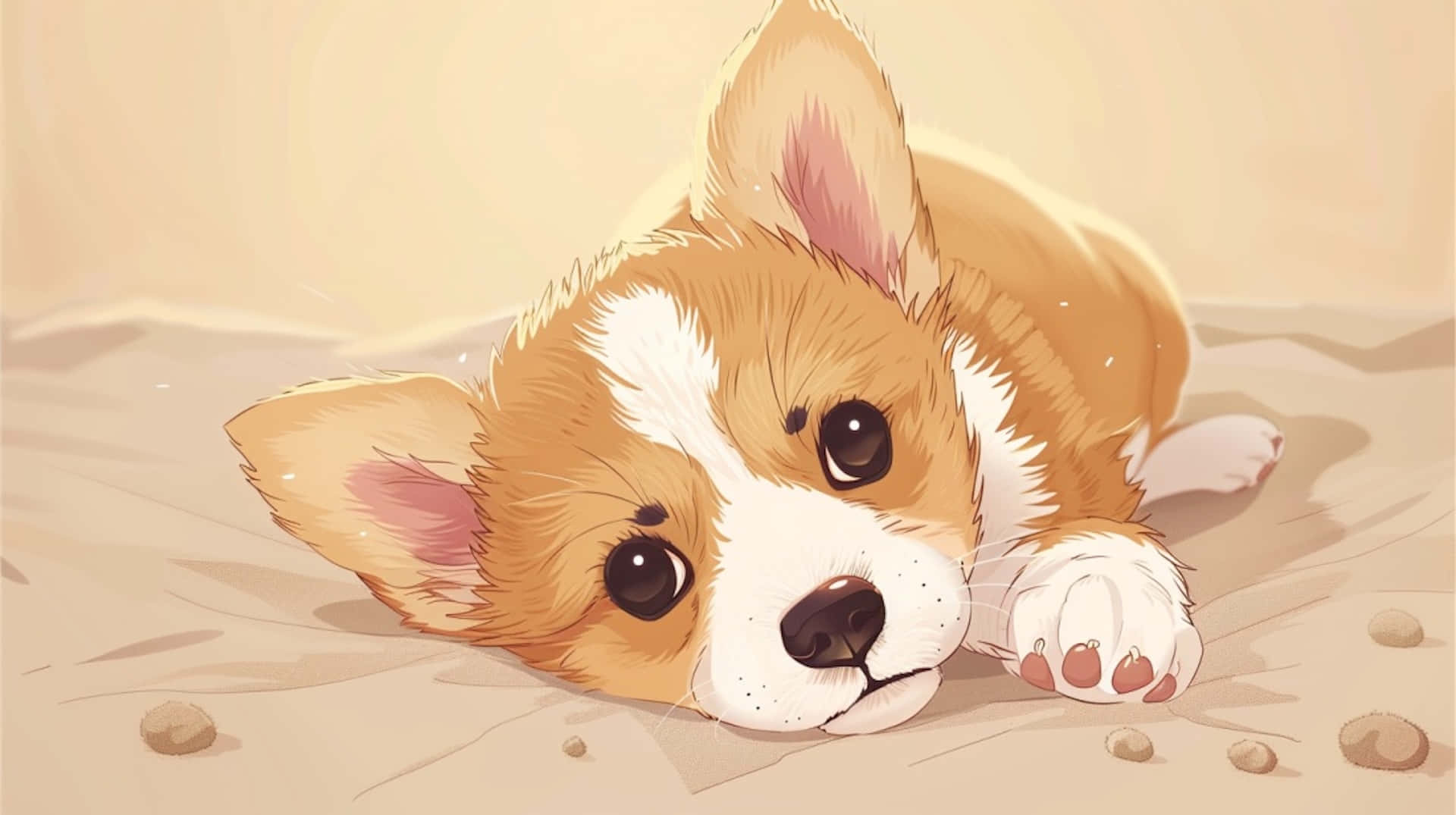 Adorable Anime Corgi Puppy Background
