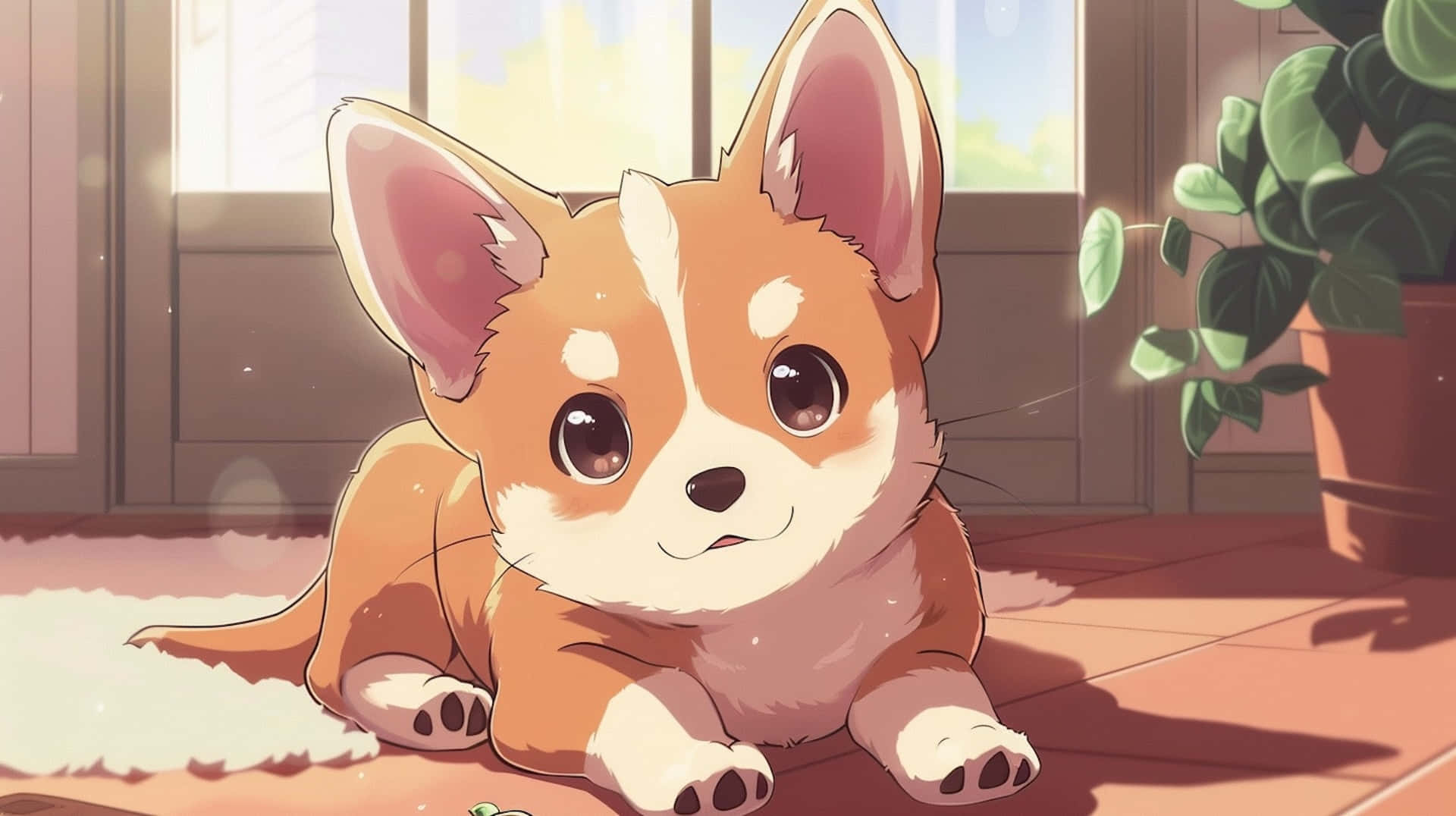 Adorable Anime Corgi Puppy Background