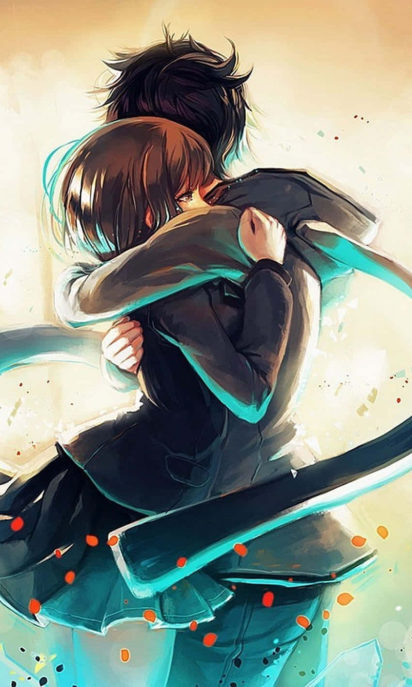 Adorable Anime Couple Embrace - Android Wallpaper Background