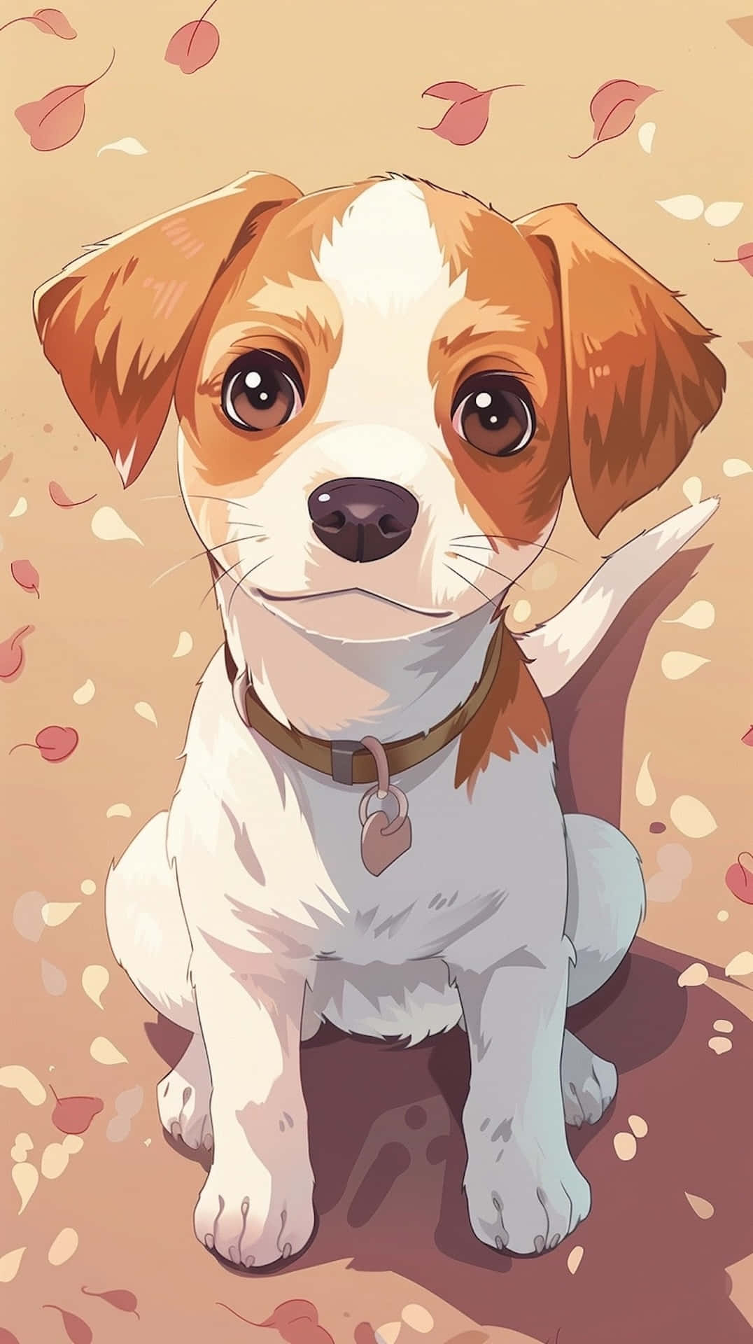 Adorable Anime Puppy Autumn Leaves Background