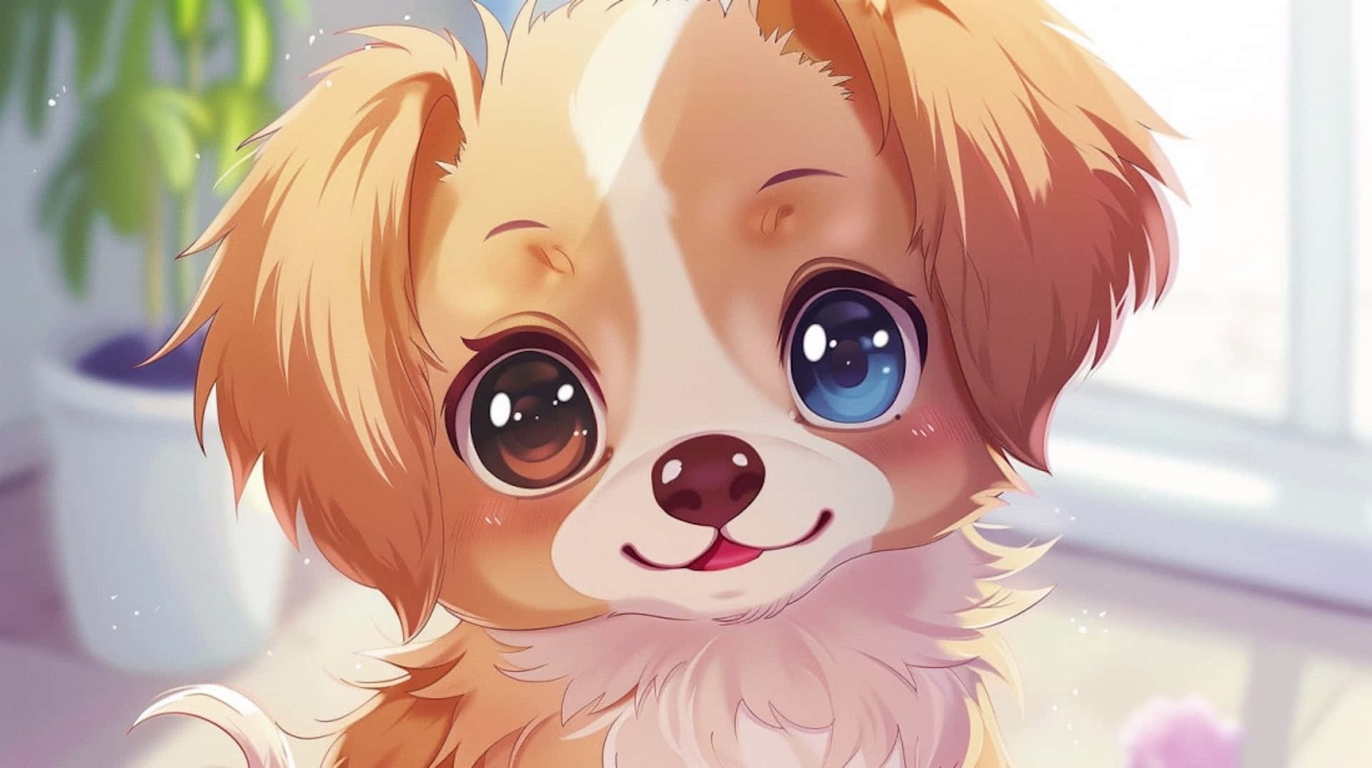 Adorable Anime Puppy Sparkling Eyes Background