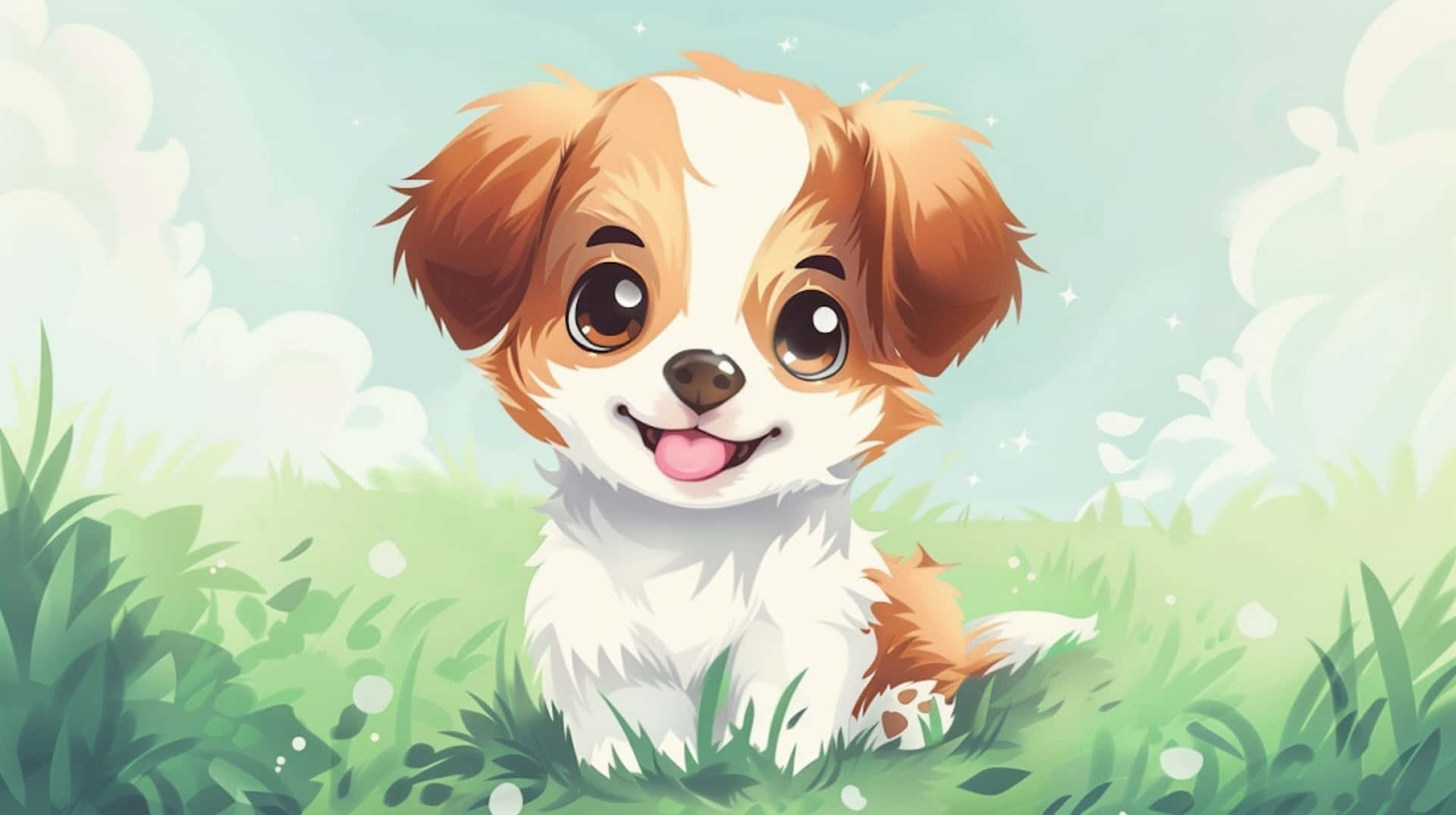 Adorable Anime Puppyin Grass Background
