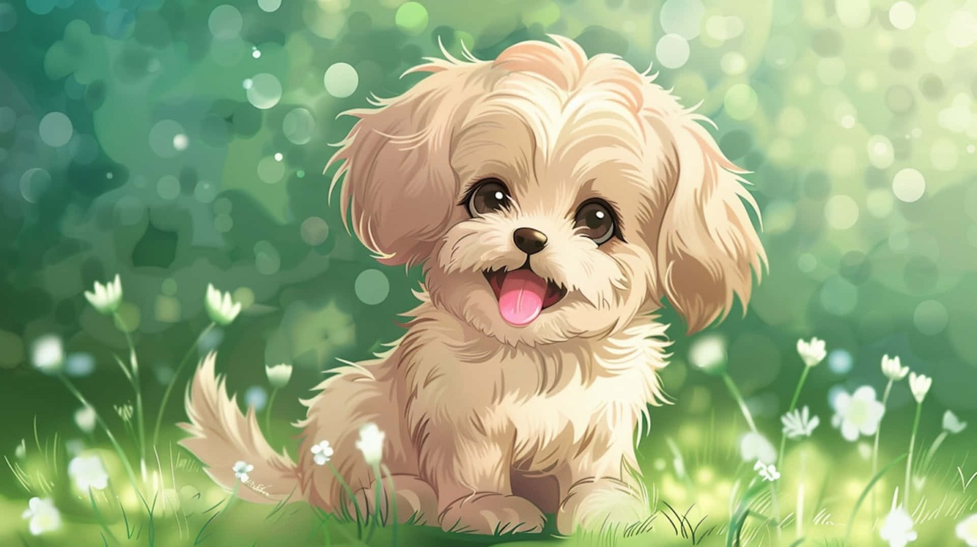 Adorable Anime Puppyin Springtime Background