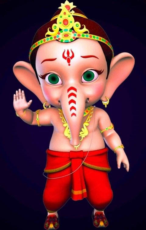Adorable Baby Ganesh Statue In Right Hand Gesture Background