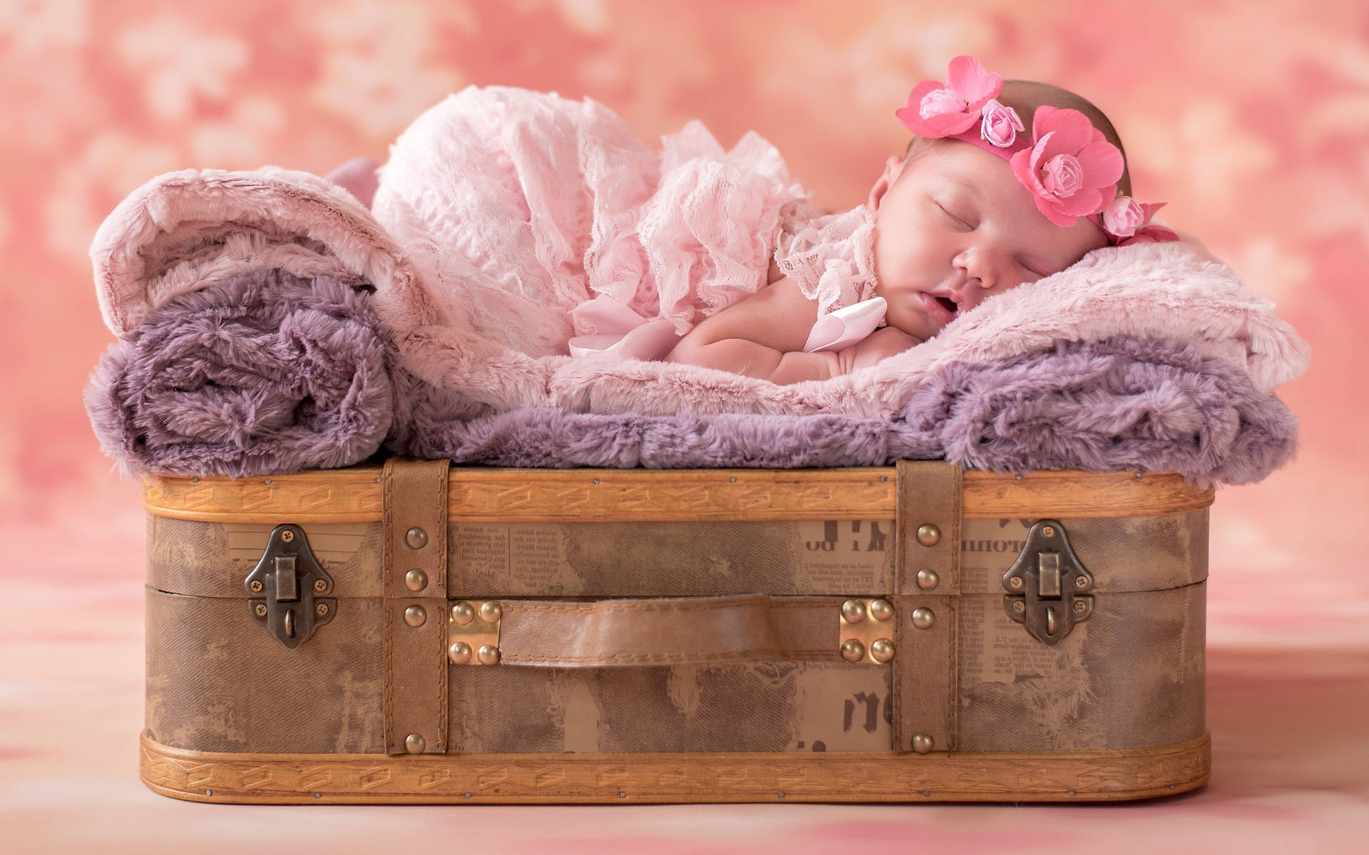 Adorable Baby Girl Sleeping Peacefully Background