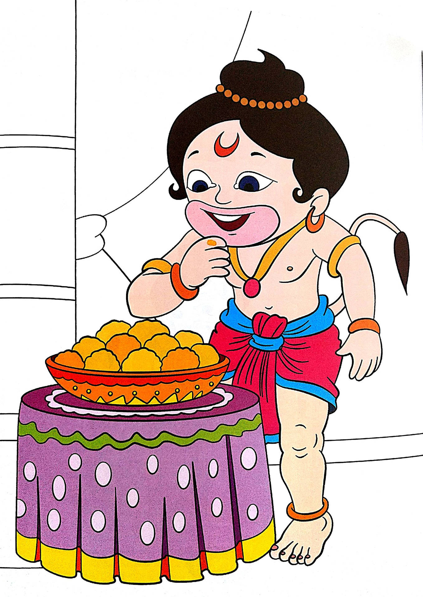 Adorable Baby Hanuman Enjoying His Favorite Fruits Background