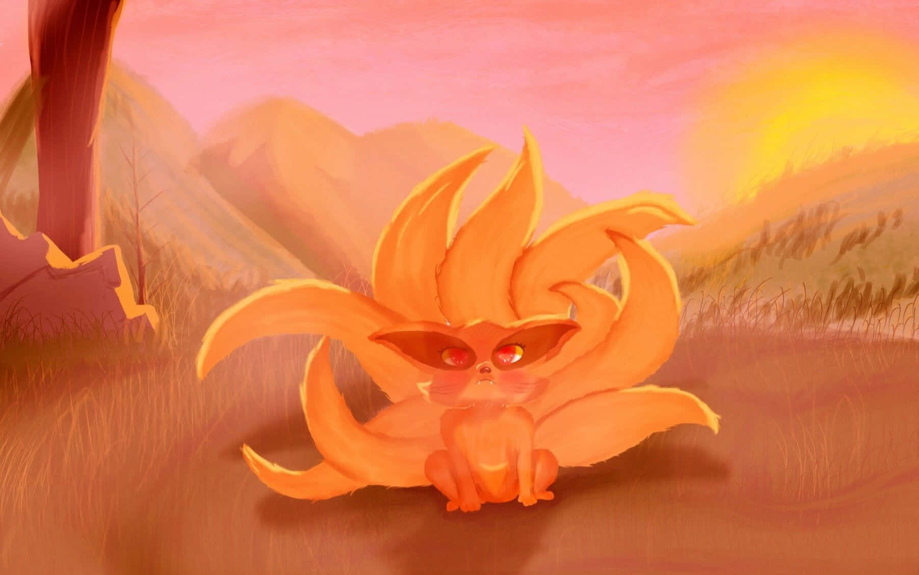 Adorable Baby Kurama In A Serene Forest Setting. Background
