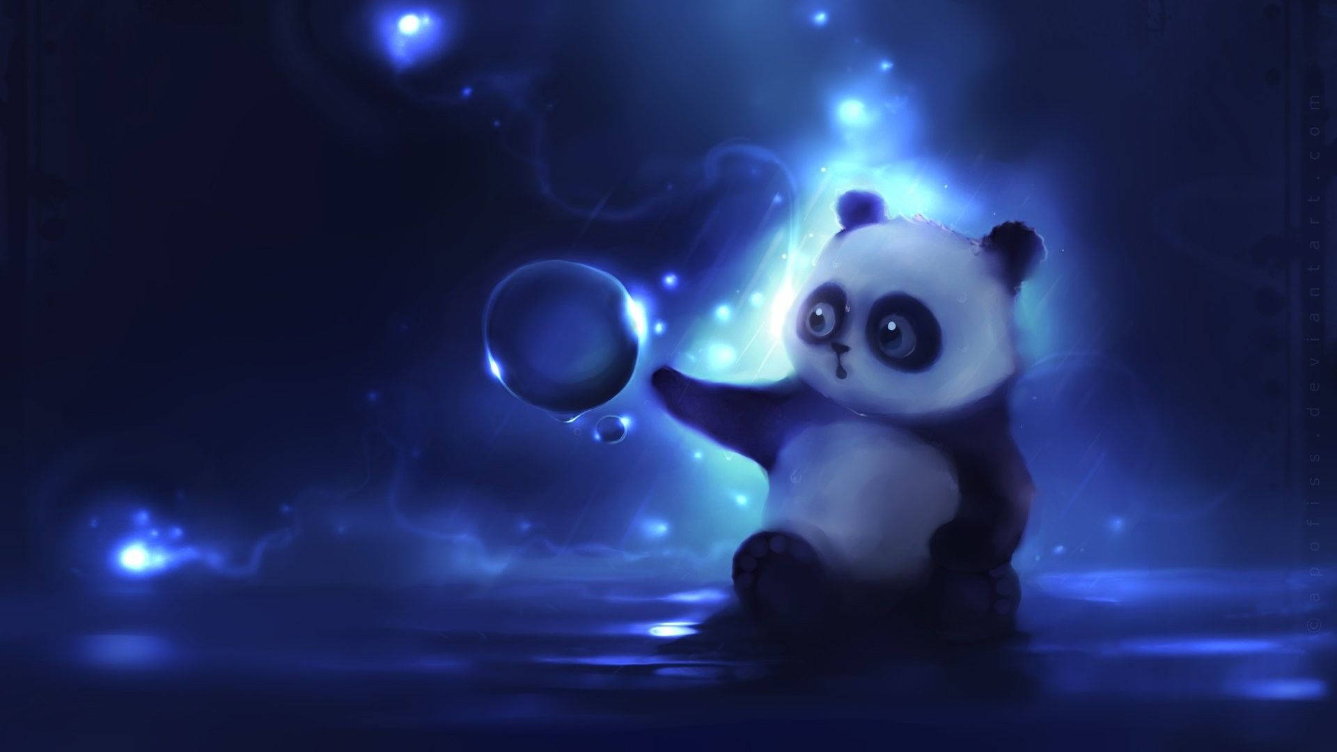 Adorable Baby Panda Playing With A Soap Bubble Background