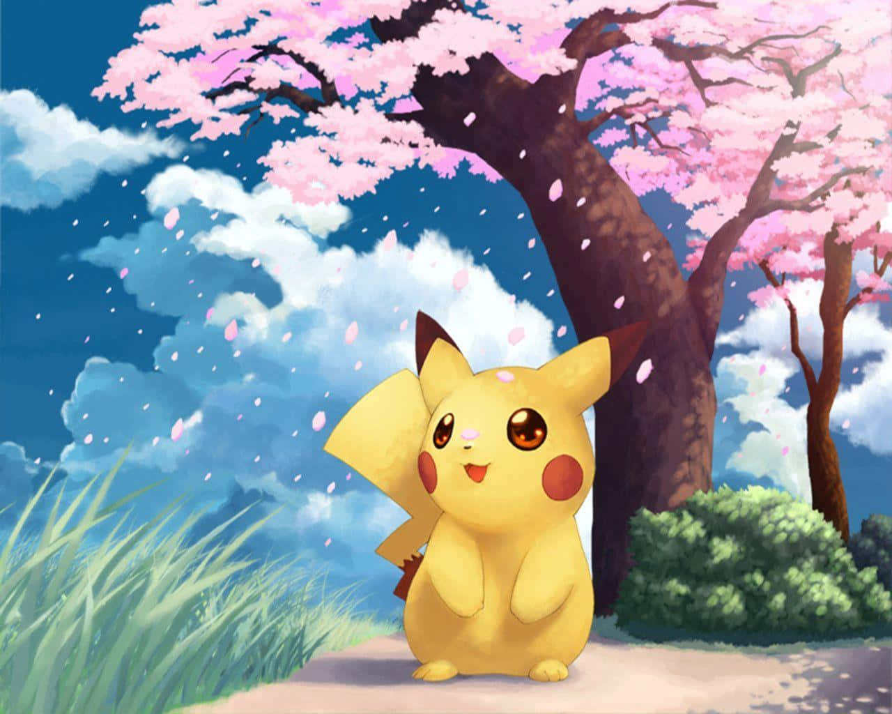 Adorable Baby Pikachu Sitting On A Wooden Log Background