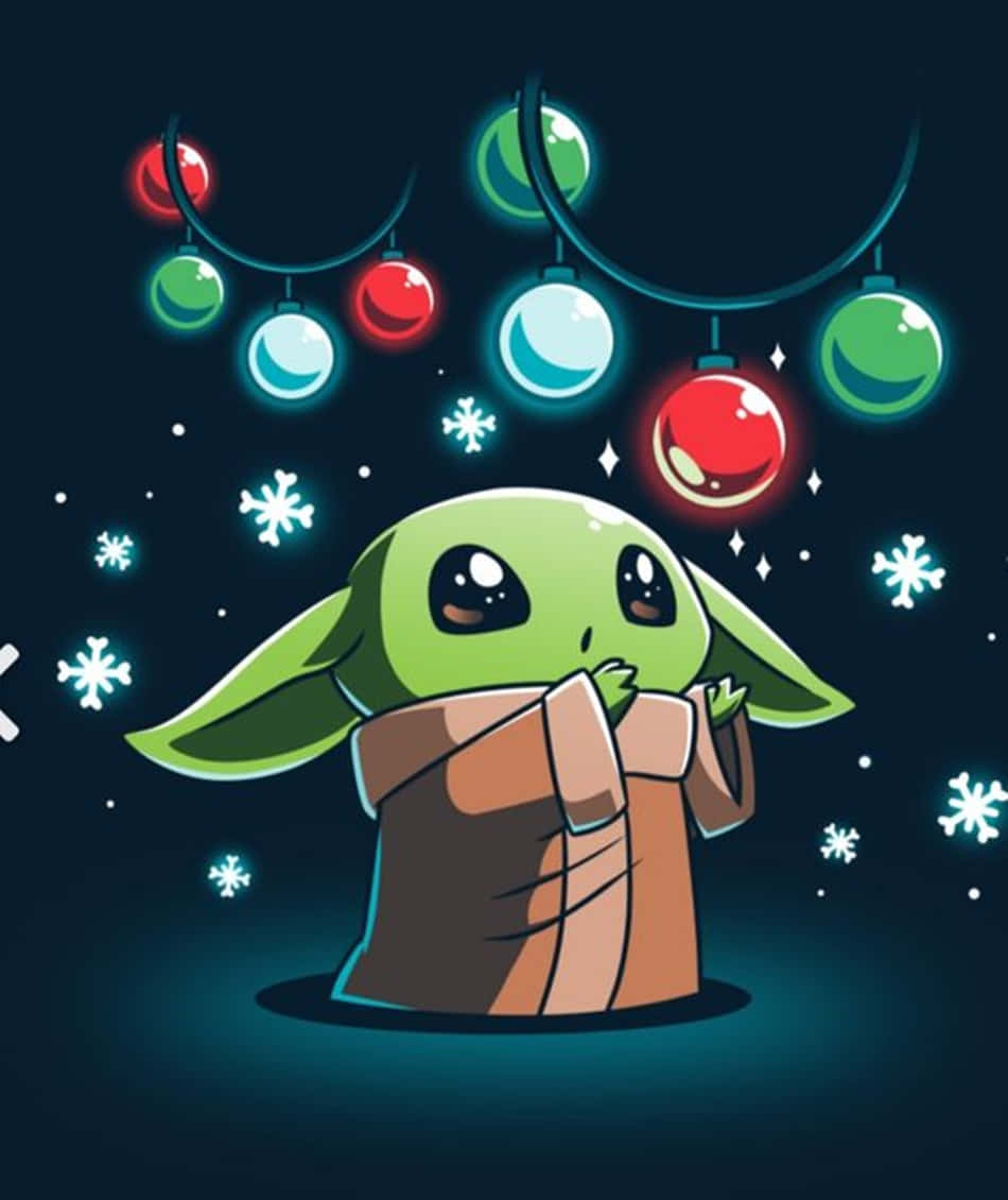 Adorable Baby Yoda Looking Up With Wonder Background