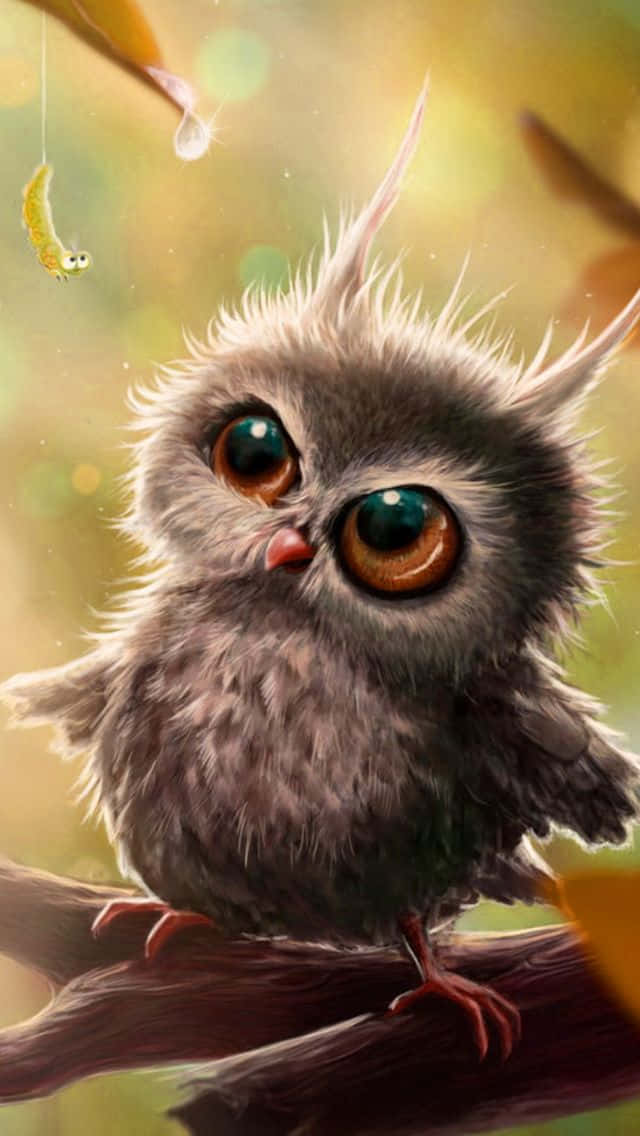 Adorable Big Eyed Baby Owl Phone Digital Art Background