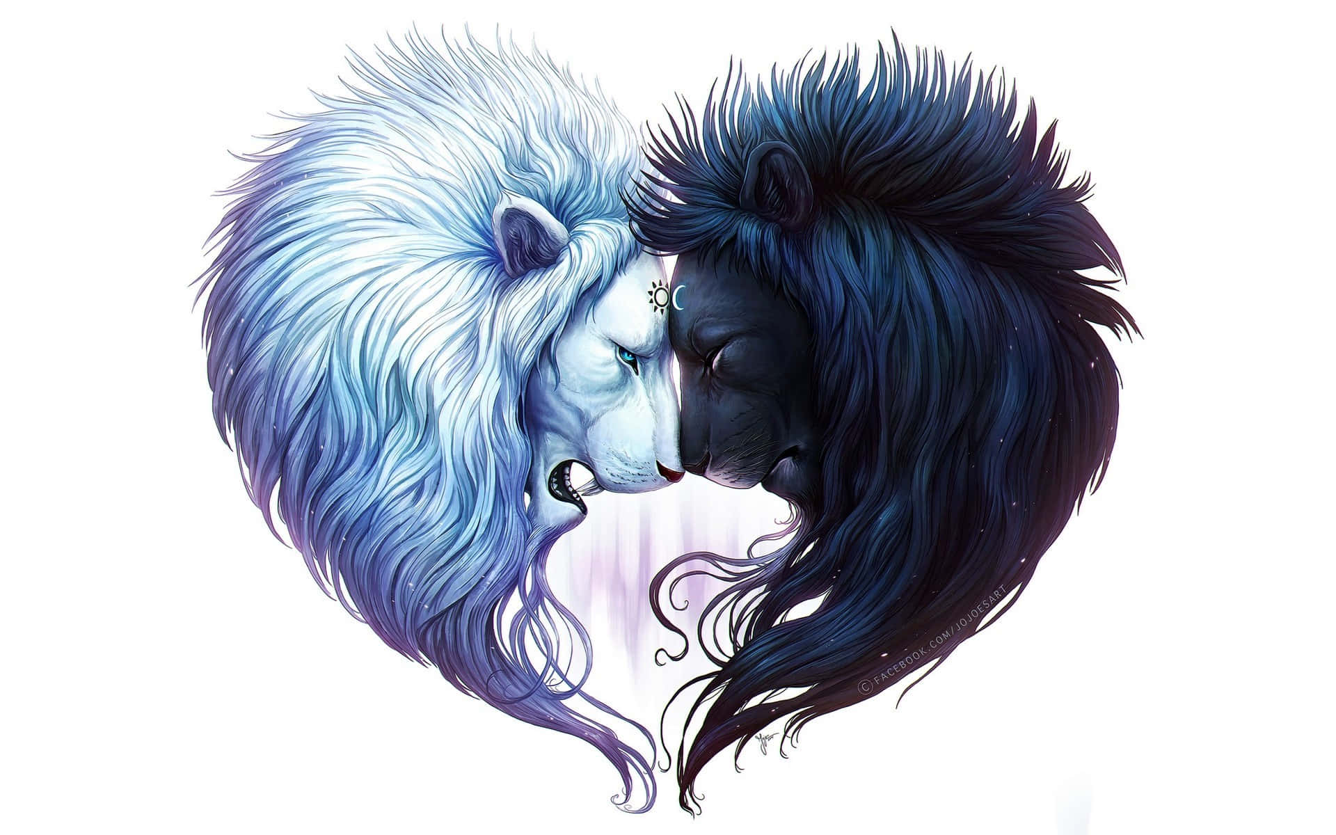 Adorable Black And White Lion Heads Background