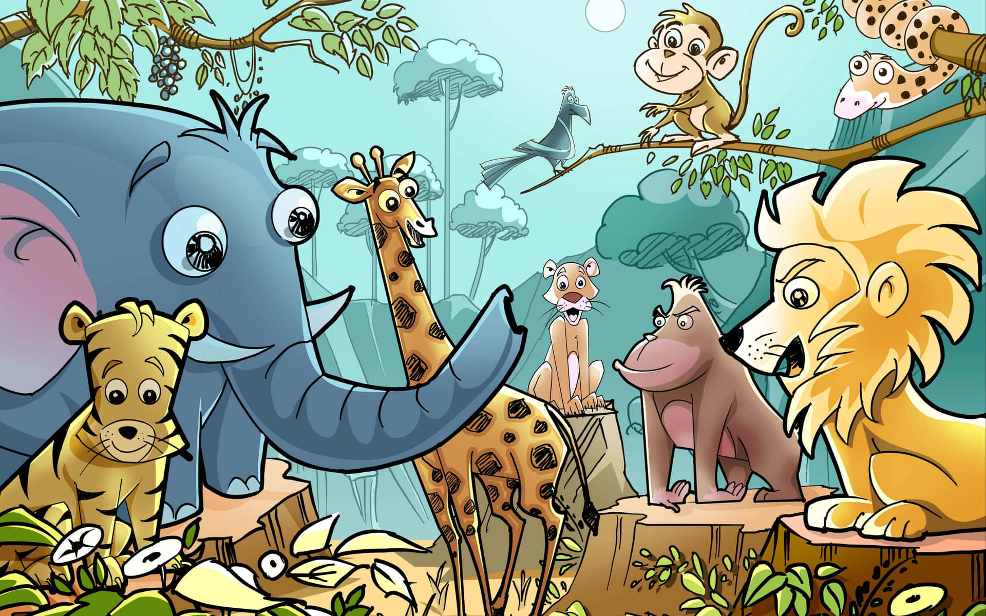Adorable Cartoon Animals Engaging In Delightful Antics Background