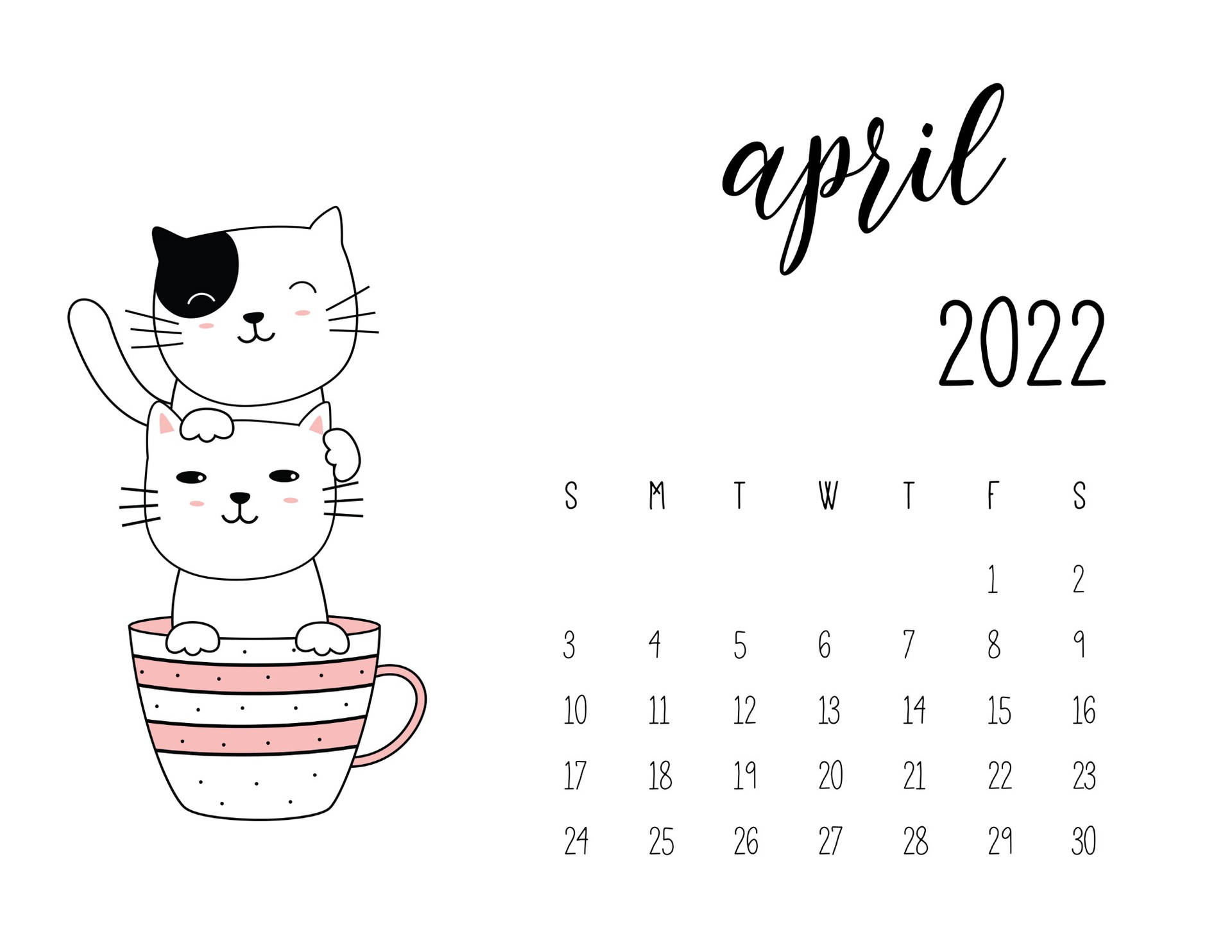 Adorable Cat Themed April 2022 Calendar Background