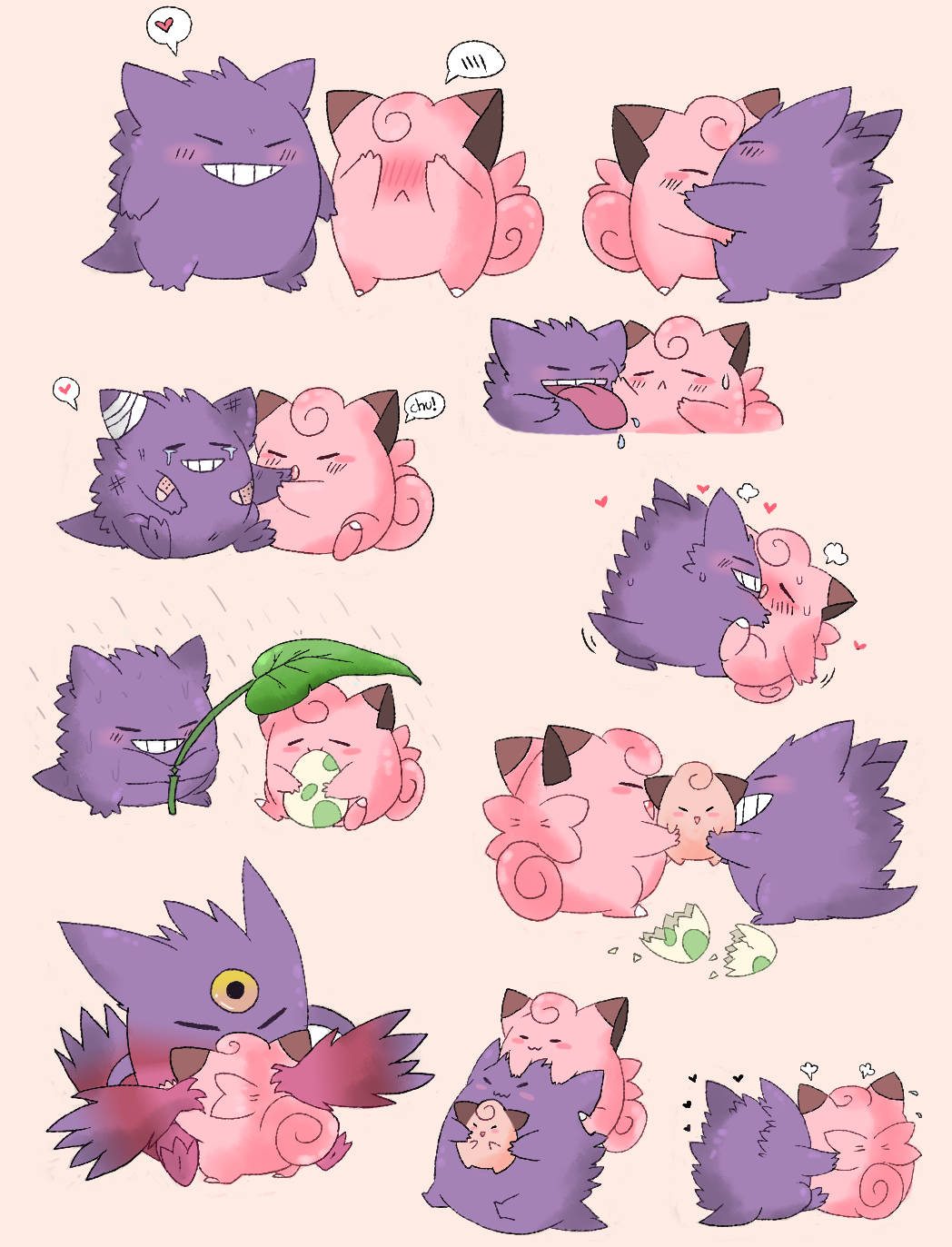 Adorable Clefairy And Gengar Art Background