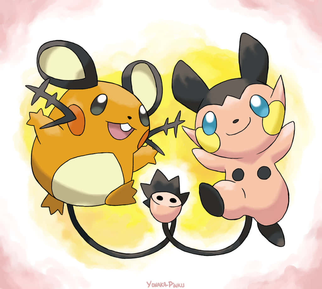 Adorable Dedenne And Pichu In A Playful Mood Together Background