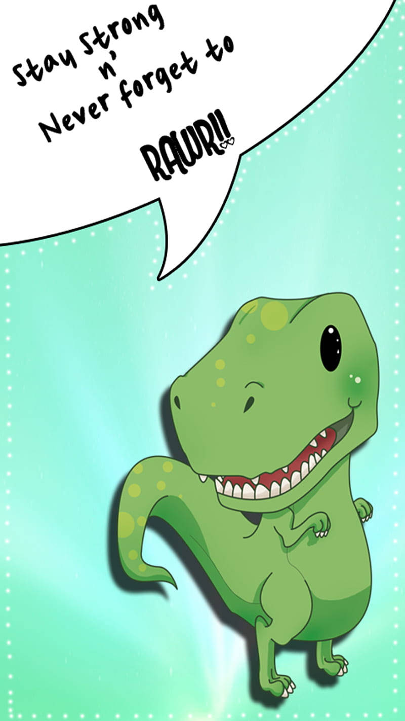 Adorable Dino Kawaii Art On Iphone Screen Background