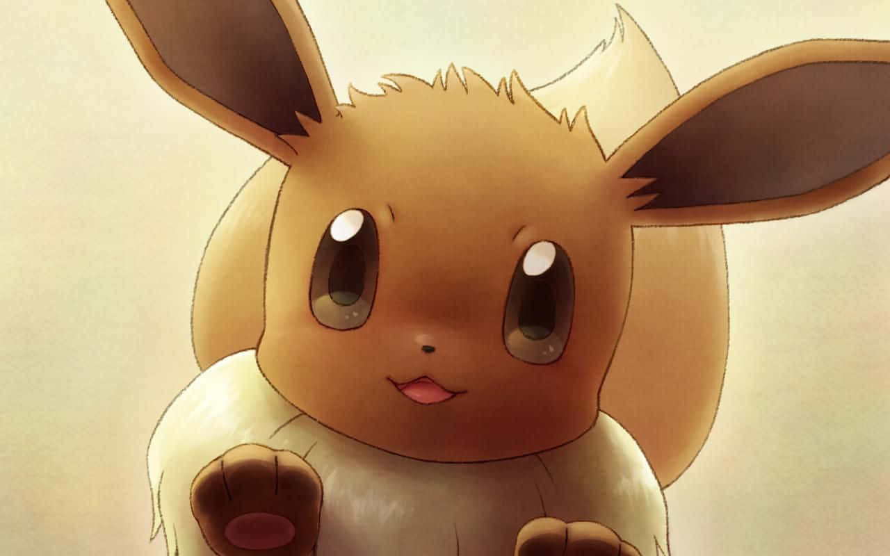 Adorable Eevee Poses In Front Of A Tropical Mountain Background