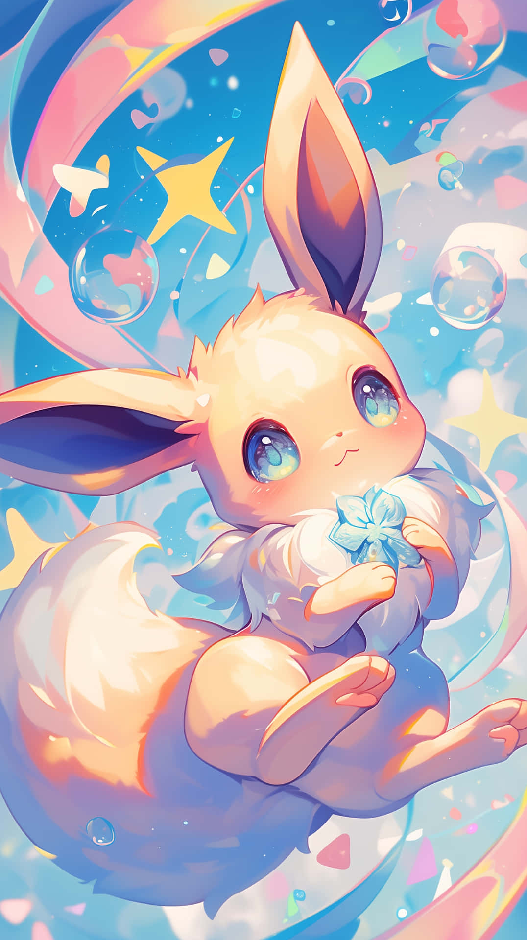 Adorable Eevee With Blue Flower Background