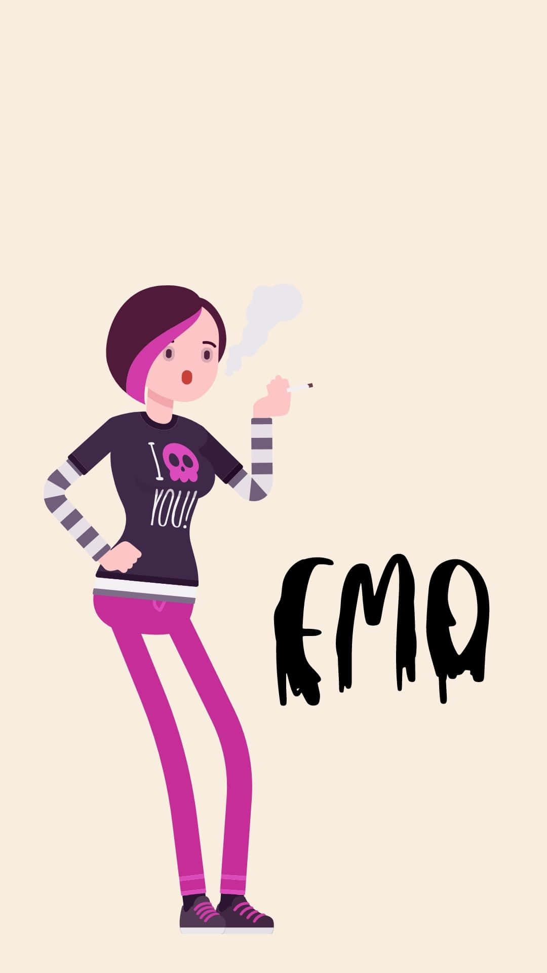 Adorable Emo Girl With Pink Highlights And Doodles Background