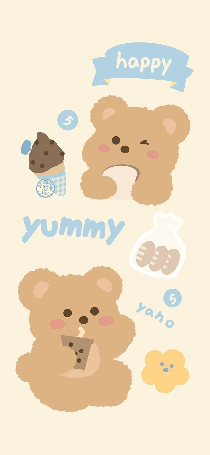 Adorable Fluffy Korean Bears In A Loving Embrace Background