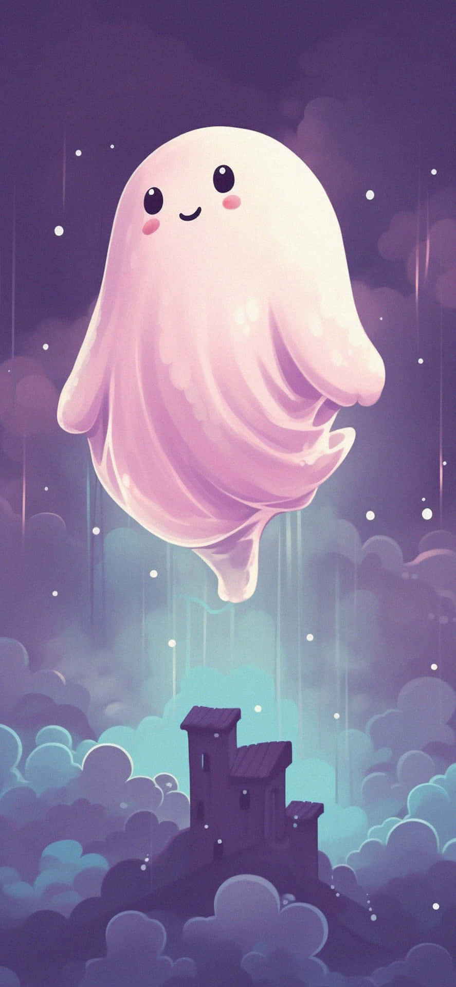 Adorable Ghost Over Mystical Castle Background