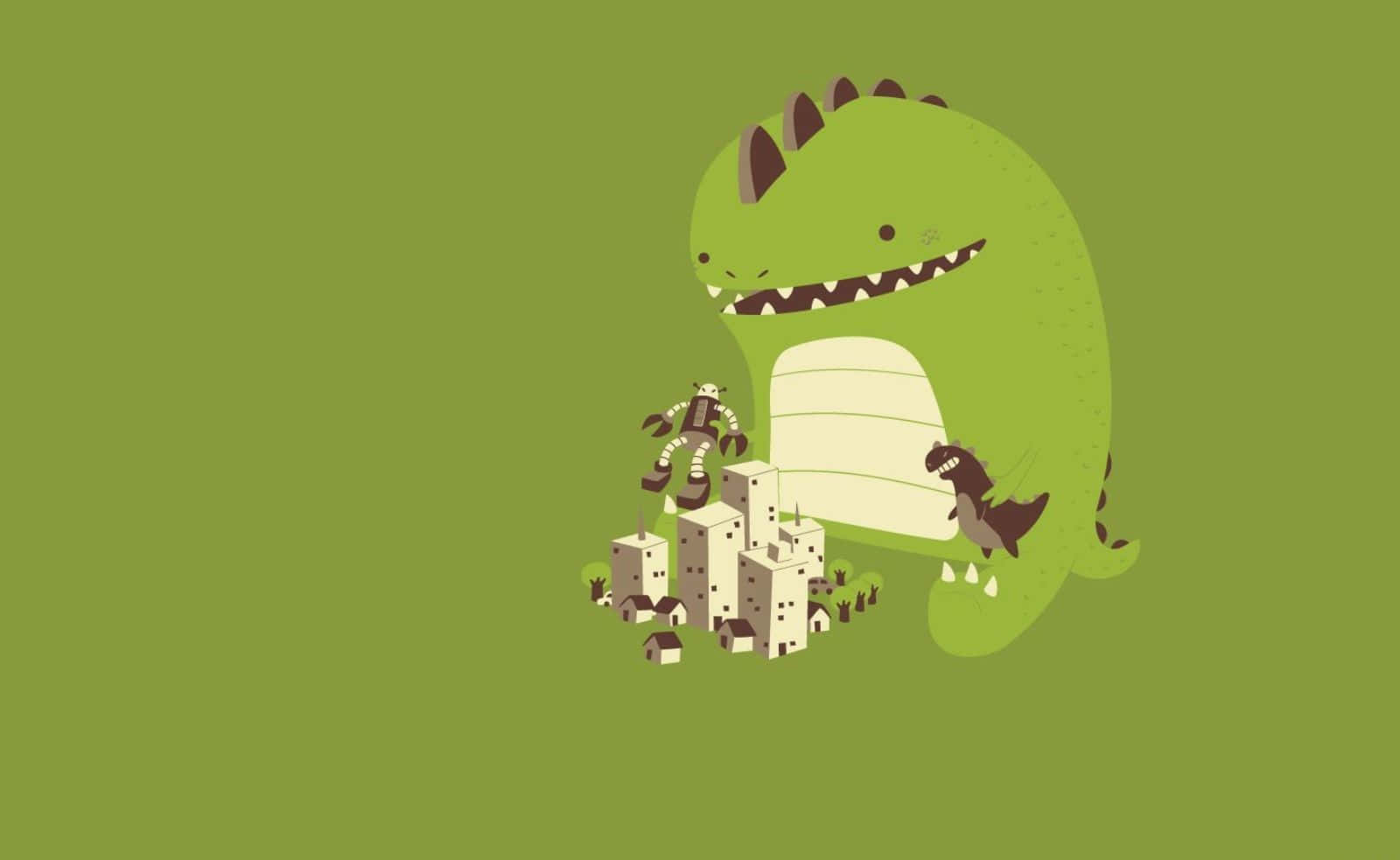 Adorable Green Dinosaur Roaming The Forest Background