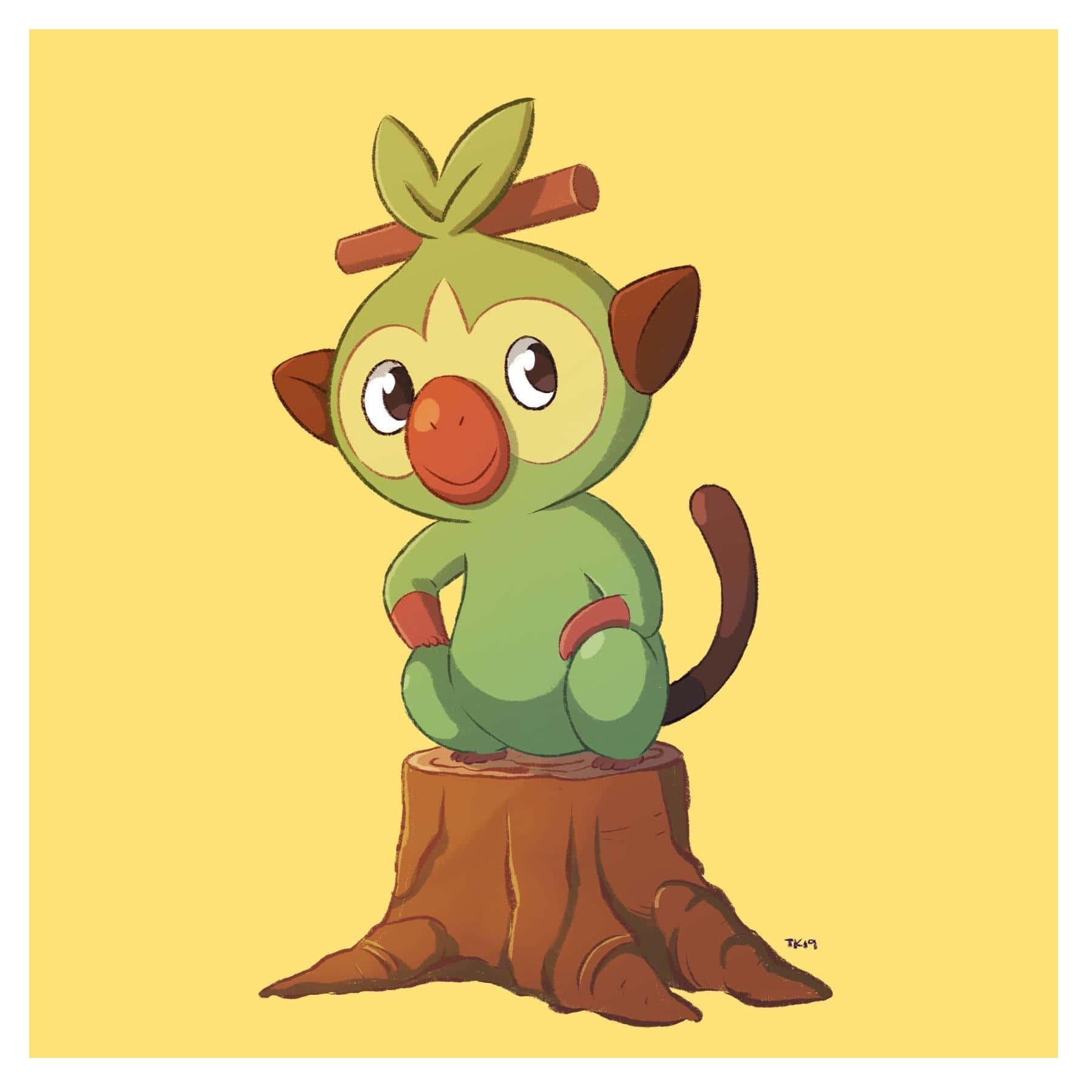 Adorable Grookey Playing In Nature Background