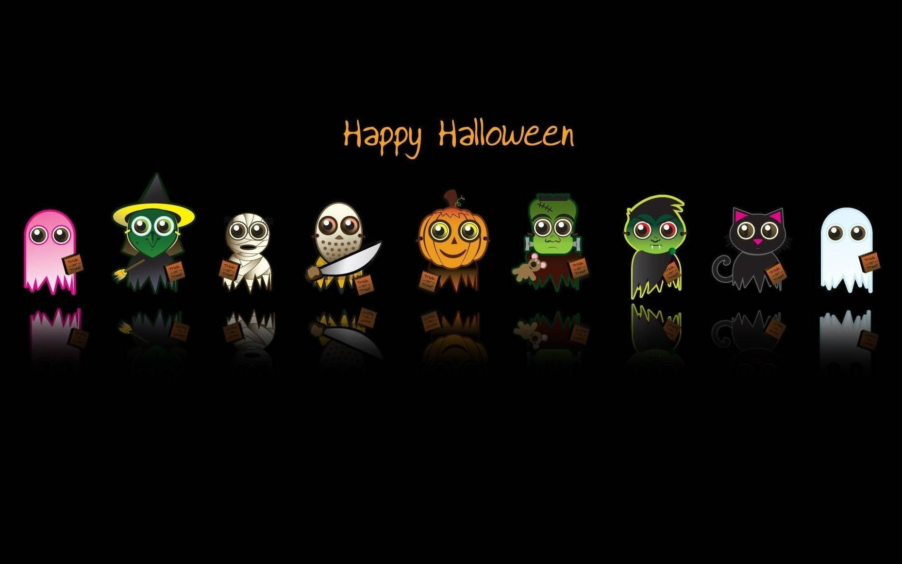 Adorable Halloween Characters Bringing Spooky Fun Background