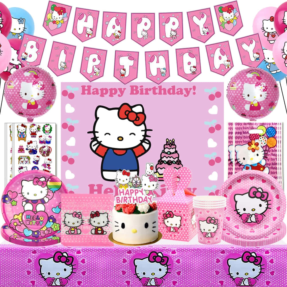 Adorable Hello Kitty Birthday Celebration Background