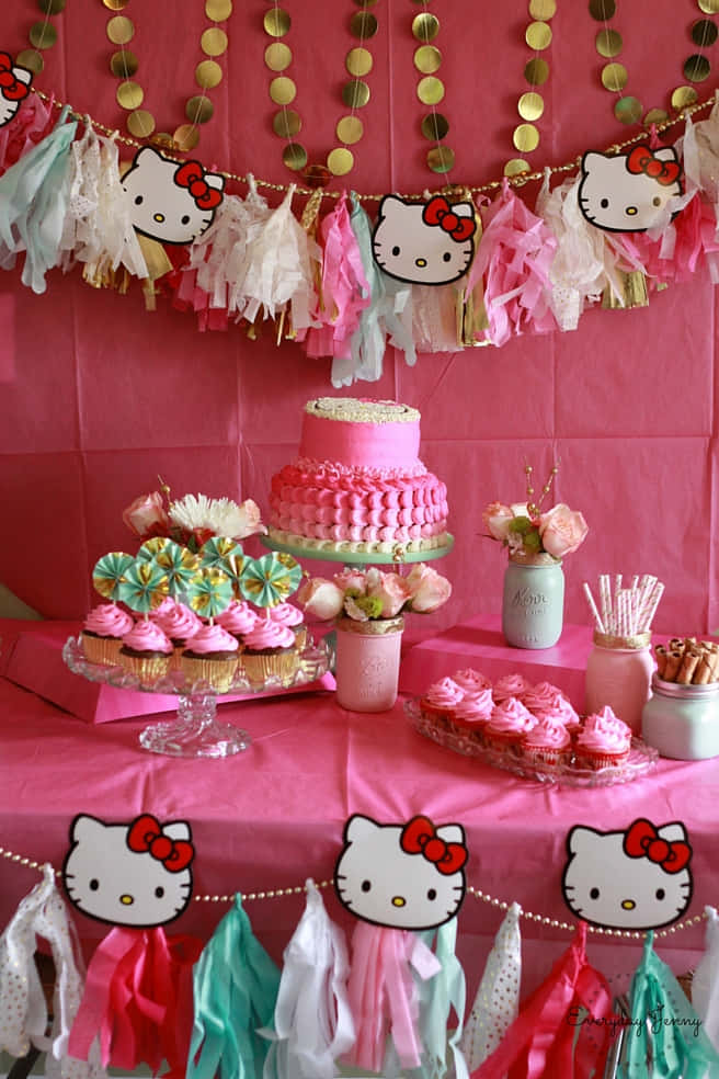Adorable Hello Kitty Birthday Celebration Wallpaper Background