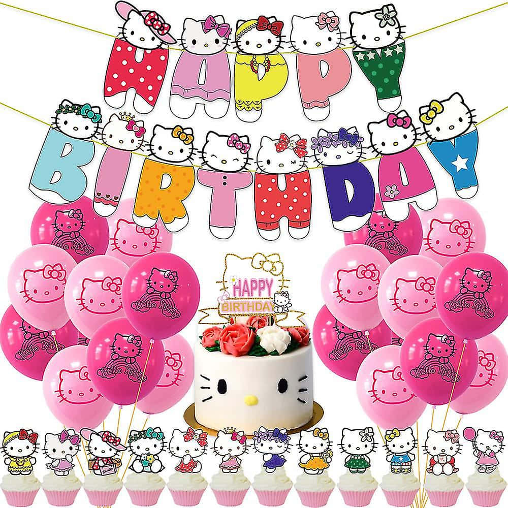 Adorable Hello Kitty Birthday Celebration With Cake And Gifts Background
