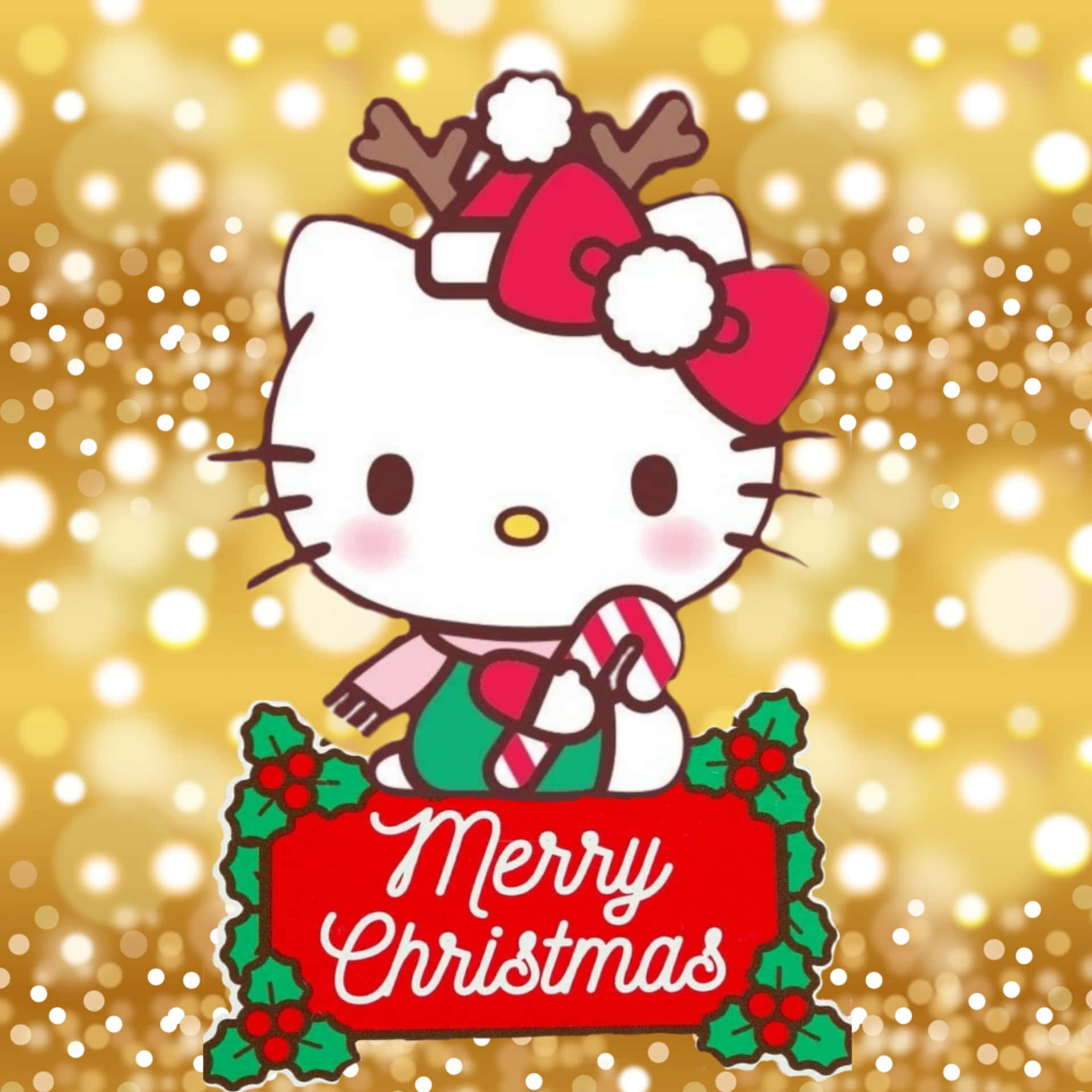 Adorable Hello Kitty Celebrating Christmas | Hello Kitty Christmas Wallpaper Background
