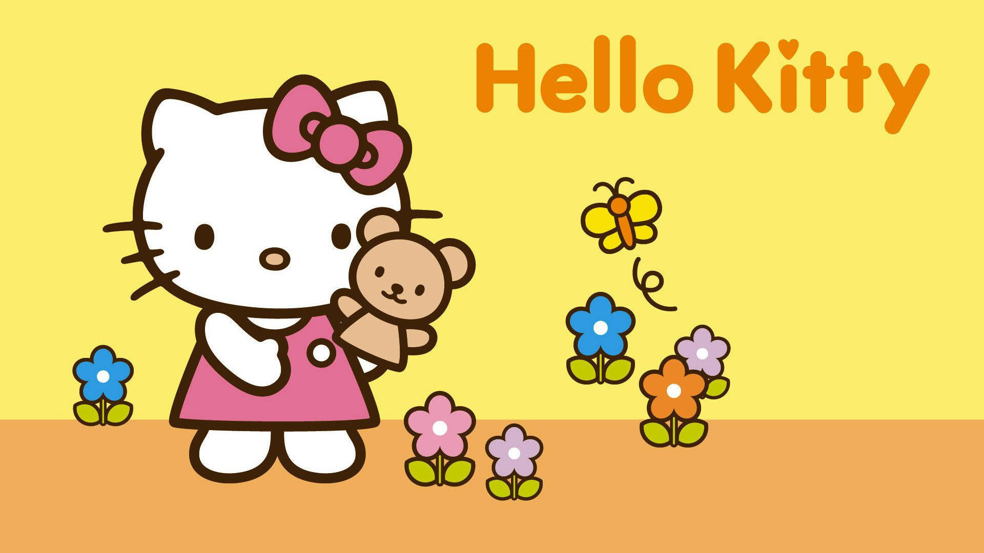 Adorable Hello Kitty On Yellow Desktop