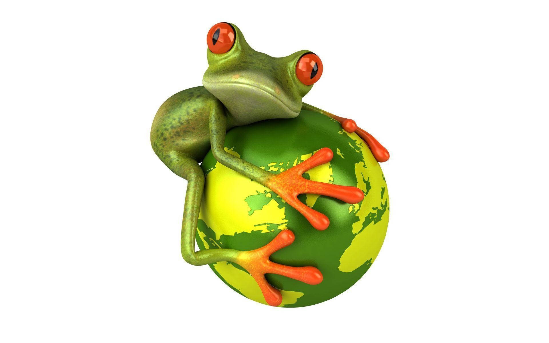 Adorable Kawaii Frog Hugging A Green Planet Background