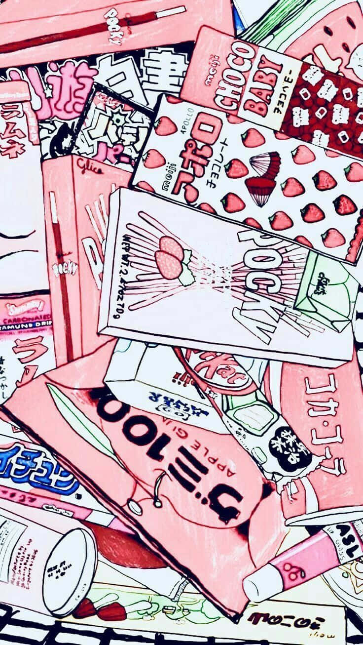 Adorable Kawaii Japanese Character Enjoying Cherry Blossoms Background