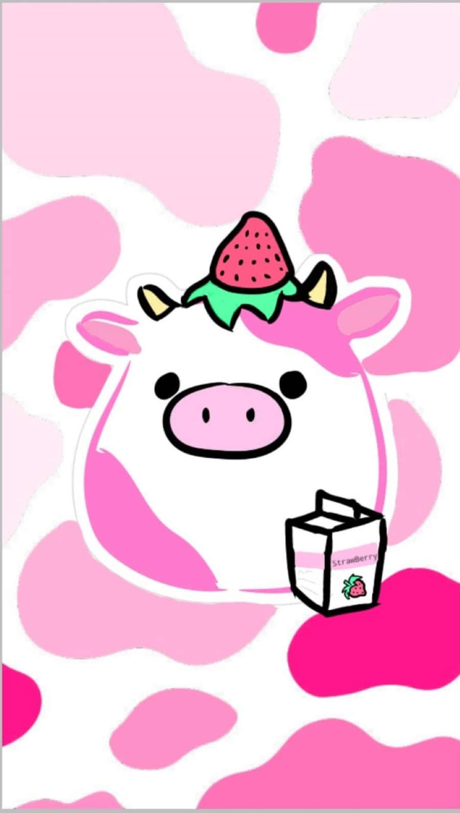 Adorable Kawaii Strawberry Cow Illustration Background