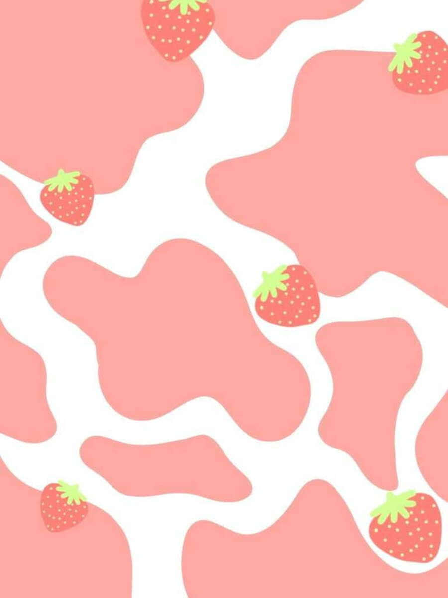 Adorable Kawaii Strawberry Cow Illustration Background