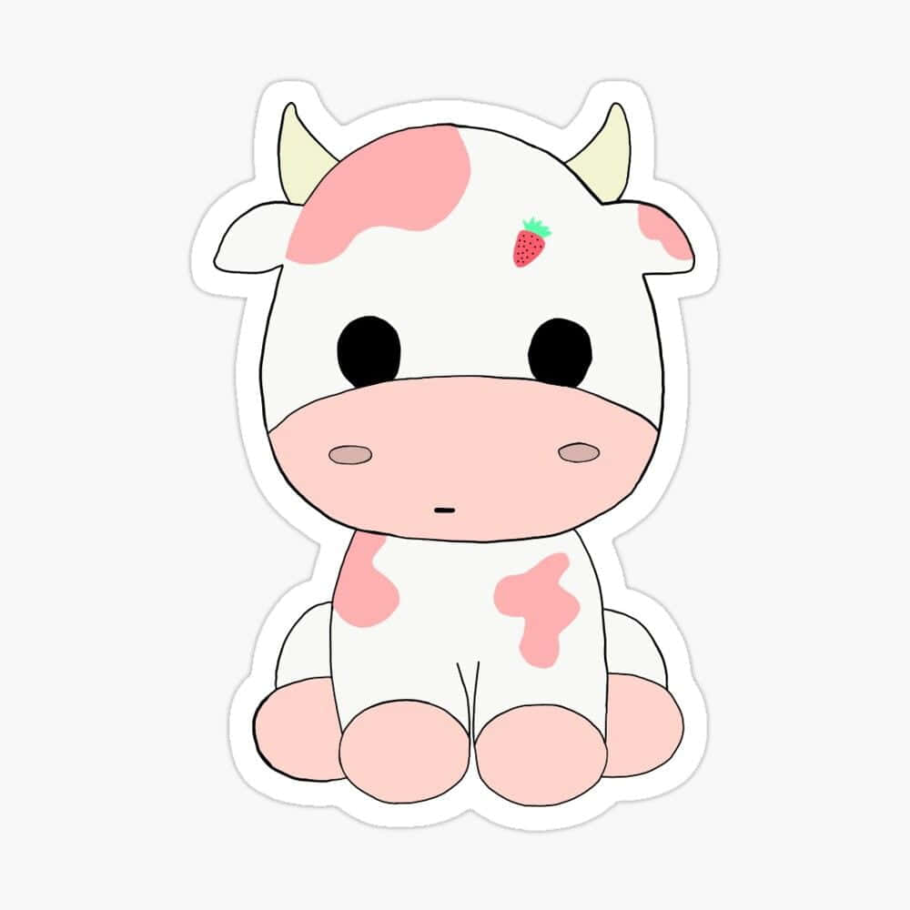 Adorable Kawaii Strawberry Cow Illustration Background