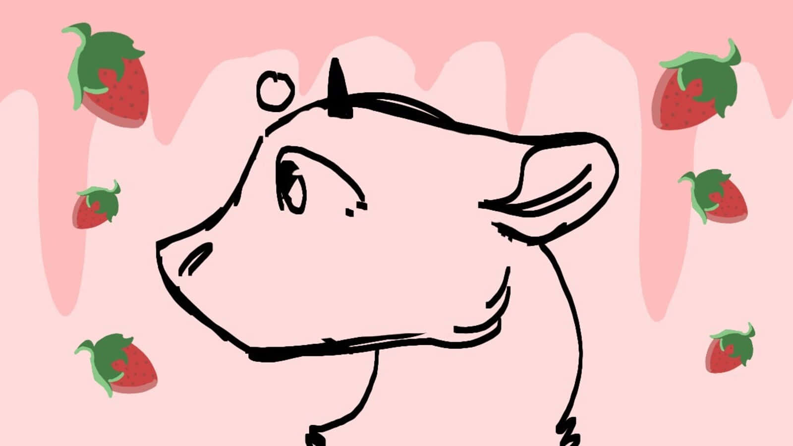 Adorable Kawaii Strawberry Cow Illustration Background