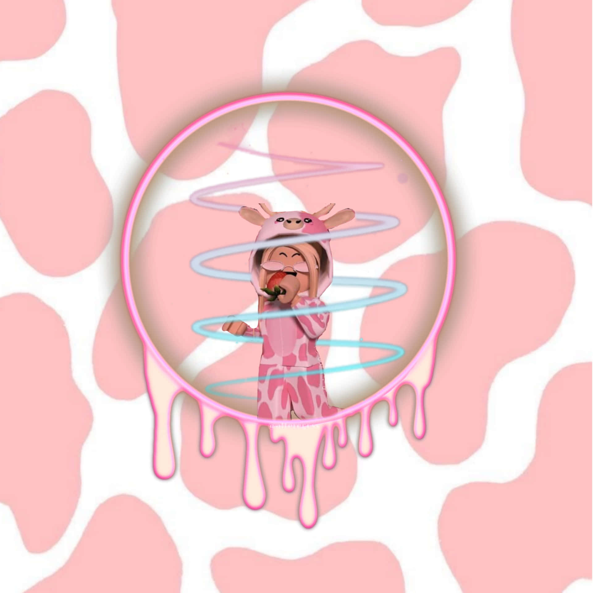 Adorable Kawaii Strawberry Cow Illustration Background